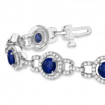 Luxury Halo Blue Sapphire & Diamond Link Bracelet 14k White Gold (8.00ct)