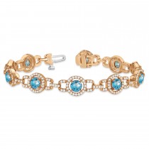 Luxury Halo Blue Topaz & Diamond Link Bracelet 14k Rose Gold (8.00ct)