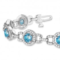 Luxury Halo Blue Topaz & Diamond Link Bracelet 14k White Gold (8.00ct)