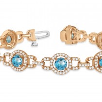 Luxury Halo Blue Topaz & Diamond Link Bracelet 18k Rose Gold (8.00ct)