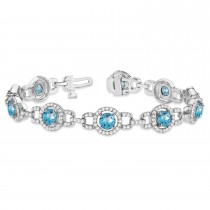 Luxury Halo Blue Topaz & Diamond Link Bracelet 18k White Gold (8.00ct)