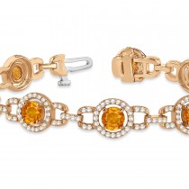 Luxury Halo Citrine & Diamond Link Bracelet 14k Rose Gold (8.00ct)