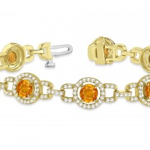 Luxury Halo Citrine & Diamond Link Bracelet 14k Yellow Gold (8.00ct)