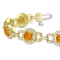 Luxury Halo Citrine & Diamond Link Bracelet 18k Yellow Gold (8.00ct)