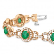Luxury Halo Emerald & Diamond Link Bracelet 14k Rose Gold (8.00ct)