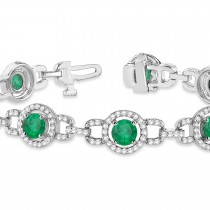 Luxury Halo Emerald & Diamond Link Bracelet 14k White Gold (8.00ct)