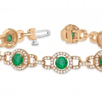 Luxury Halo Emerald & Diamond Link Bracelet 18k Rose Gold (8.00ct)