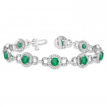 Luxury Halo Emerald & Diamond Link Bracelet 18k White Gold (8.00ct)