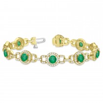 Luxury Halo Emerald & Diamond Link Bracelet 18k Yellow Gold (8.00ct)