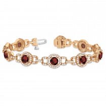 Luxury Halo Garnet & Diamond Link Bracelet 14k Rose Gold (8.00ct)