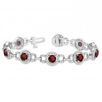 Luxury Halo Garnet & Diamond Link Bracelet 14k White Gold (8.00ct)