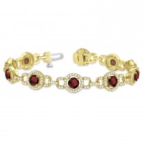 Luxury Halo Garnet & Diamond Link Bracelet 14k Yellow Gold (8.00ct)