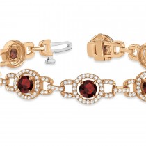 Luxury Halo Garnet & Diamond Link Bracelet 18k Rose Gold (8.00ct)