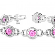 Pink Sapphire Halo Luxury Link Bracelet 14k White Gold (8.00ct)