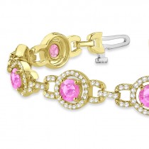 Pink Sapphire Halo Luxury Link Bracelet 14k Yellow Gold (8.00ct)