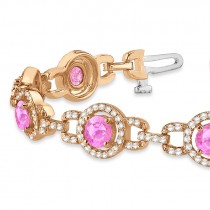 Pink Sapphire Halo Luxury Link Bracelet 18k Rose Gold (8.00ct)