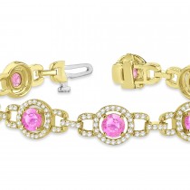 Pink Sapphire Halo Luxury Link Bracelet 18k Yellow Gold (8.00ct)
