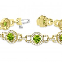 Luxury Halo Peridot & Diamond Link Bracelet 14k Yellow Gold (8.00ct)