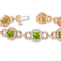Luxury Halo Peridot & Diamond Link Bracelet 18k Rose Gold (8.00ct)