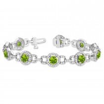Luxury Halo Peridot & Diamond Link Bracelet 18k White Gold (8.00ct)