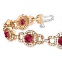 Luxury Halo Ruby & Diamond Link Bracelet 14k Rose Gold (8.00ct)