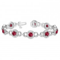 Luxury Halo Ruby & Diamond Link Bracelet 14k White Gold (8.00ct)