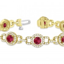 Luxury Halo Ruby & Diamond Link Bracelet 14k Yellow Gold (8.00ct)