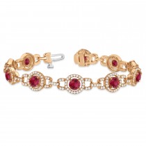 Luxury Halo Ruby & Diamond Link Bracelet 18k Rose Gold (8.00ct)