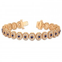 Blue Sapphire Halo Vintage Bracelet 18k Rose Gold (6.00ct)