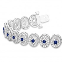 Blue Sapphire Halo Vintage Bracelet 18k White Gold (6.00ct)