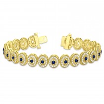 Blue Sapphire Halo Vintage Bracelet 18k Yellow Gold (6.00ct)