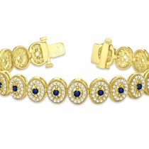 Blue Sapphire Halo Vintage Bracelet 18k Yellow Gold (6.00ct)