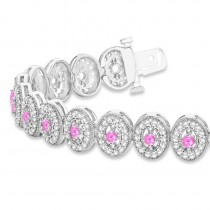 Pink Sapphire Halo Vintage Bracelet 18k White Gold (6.00ct)