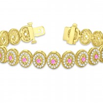 Pink Sapphire Halo Vintage Bracelet 18k Yellow Gold (6.00ct)
