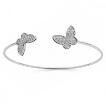 Diamond Butterfly Pave Bangle Bracelet 14k White Gold (0.60ct)