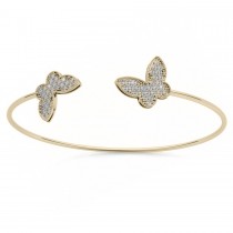 Diamond Butterfly Pave Bangle Bracelet 14k Yellow Gold (0.60ct)