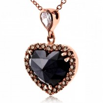 Black, Champagne & White Diamond Heart Necklace 18k Rose Gold (1.88ct)