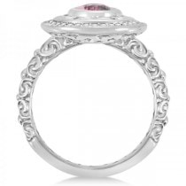 Diamond & Oval Pink Tourmaline Halo Carved Ring 14k White Gold (1.20ct)
