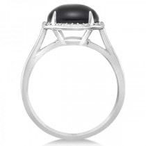 Diamond Accented Halo Onyx Fashion Ring 14k White Gold (3.56ct)