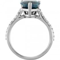London Blue Topaz Pear Engagement Ring with Diamonds 14k W Gold 0.25ct