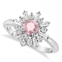 Diamond Pink Morganite Halo Ring 14k White Gold (0.96ct)