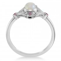 Diamond, Pink Sapphire, Opal Cabochon Ring 14k White Gold (0.6ct)