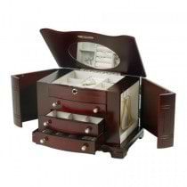 Locking Wooden Jewelry Box in Mahogany Finish, Jewel Storage Case