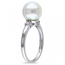 Solitaire South Sea Pearl Ring w/ Diamond Accents 14k W. Gold 9-5.10mm