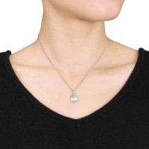 White South Sea Pearl & Diamond Pendant Necklace 14k W Gold 10-10.5mm