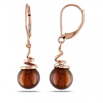 Chocolate Colored Freshwater Pearl Earrings in 14k Rose Gold 8-8.5mm