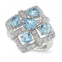 Swiss Blue Topaz and Diamond Cocktail Ring in 14k White Gold (2.90ct)