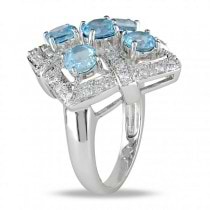 Swiss Blue Topaz and Diamond Cocktail Ring in 14k White Gold (2.90ct)