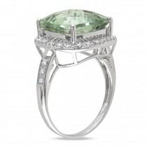 Green Amethyst & Halo Diamond Cocktail Ring in 14k White Gold (6.90ct)