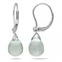 Pear Shaped Green Amethyst & Diamond Earrings 14k White Gold (8.20ct)